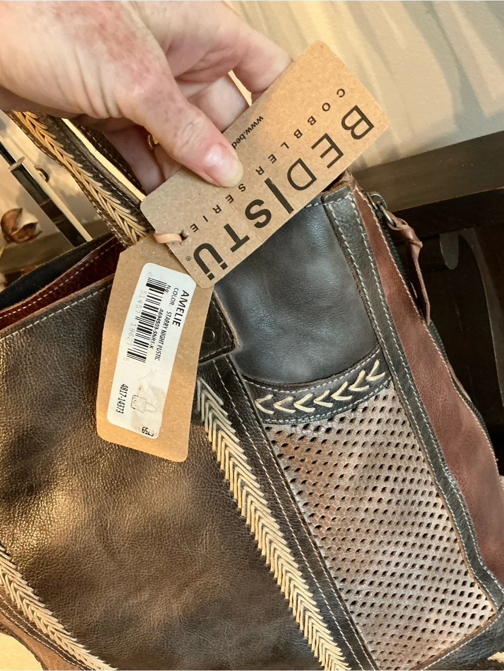 NWT Bed Stu Leather Amelie Expandable Shoulder Bag Tote Starry Night MSRP $365
